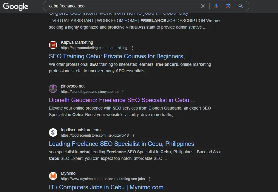 Dioneth Gaudario Cebu Freelance SEO Google Ranking